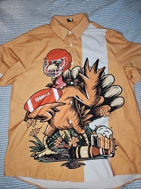 Men's Orange Graphic Short-Sleeve Shirt with Turkey Football Print